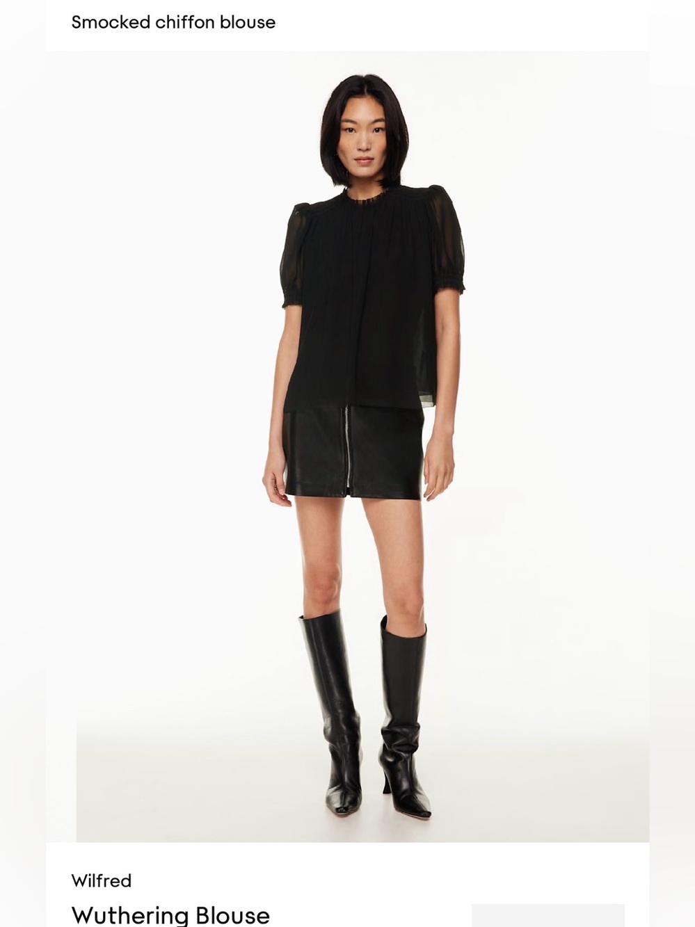 Wilfred Black Wuthering Smocked Chiffon Blouse M